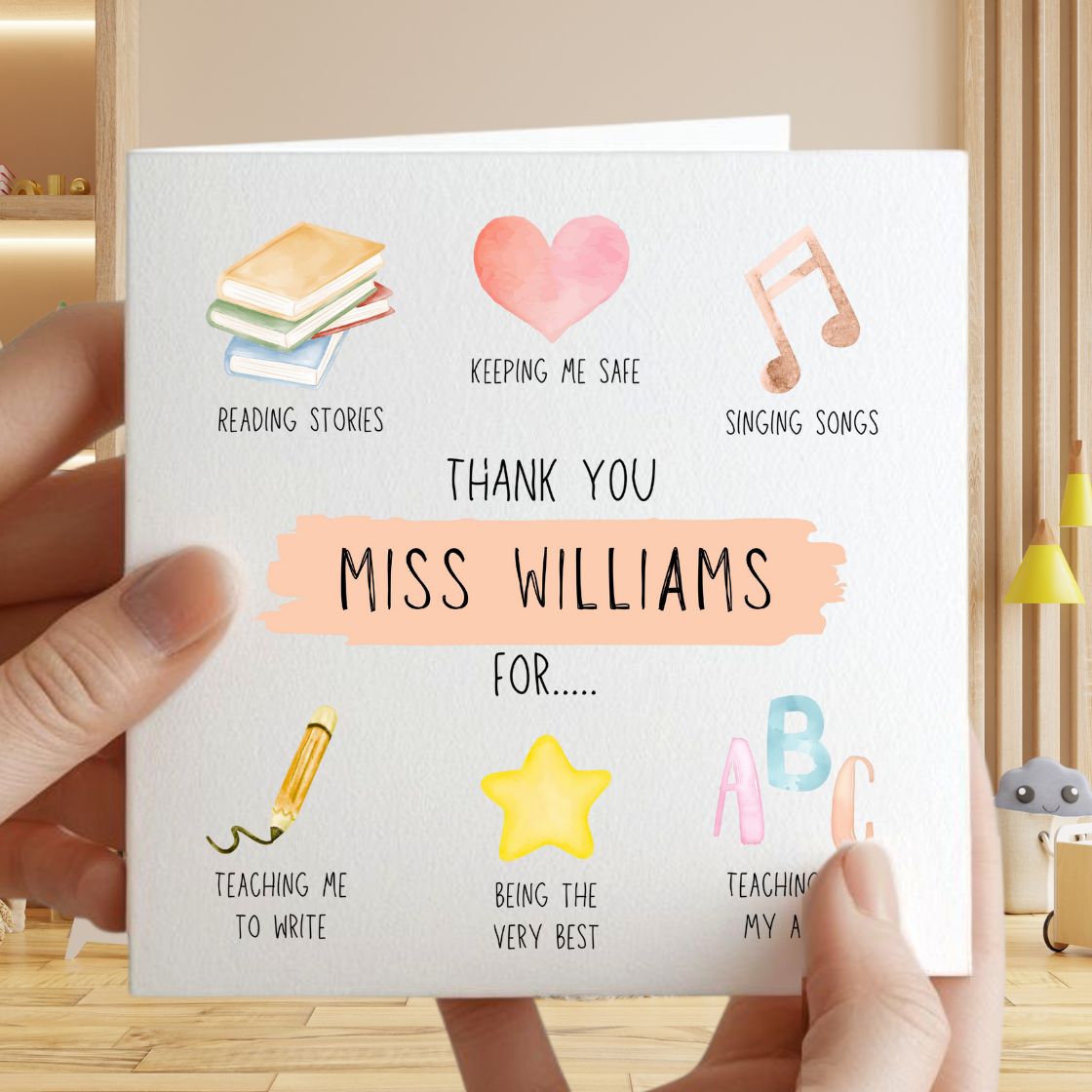 Personalised Teacher Appreciation Card - Thank you For - 6x6"