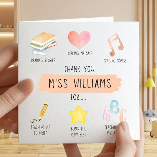 Personalised Teacher Appreciation Card - Thank you For - 6x6"