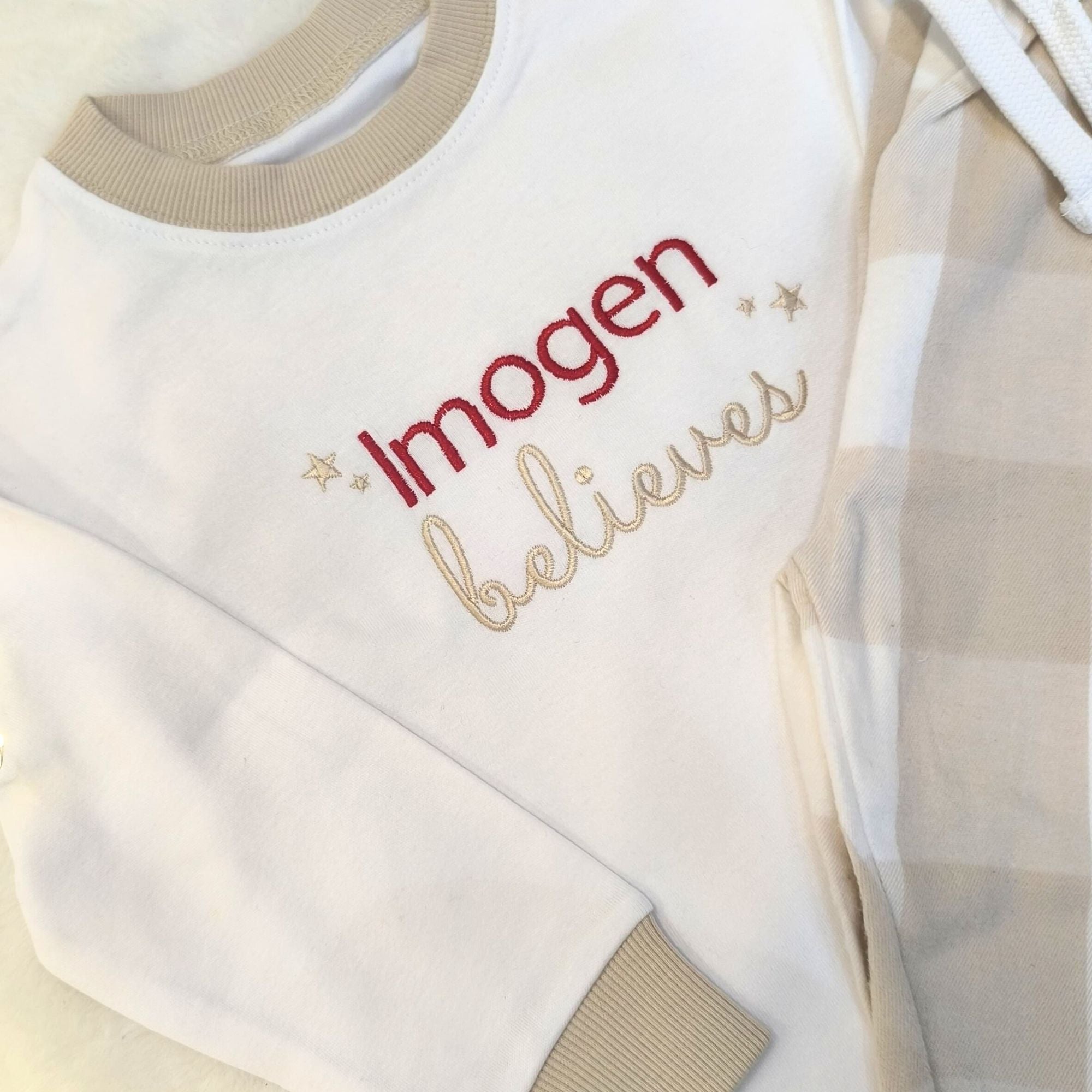 Personalised Tartan Christmas Pyjamas for Girls and Boys - I Believe Xmas Design
