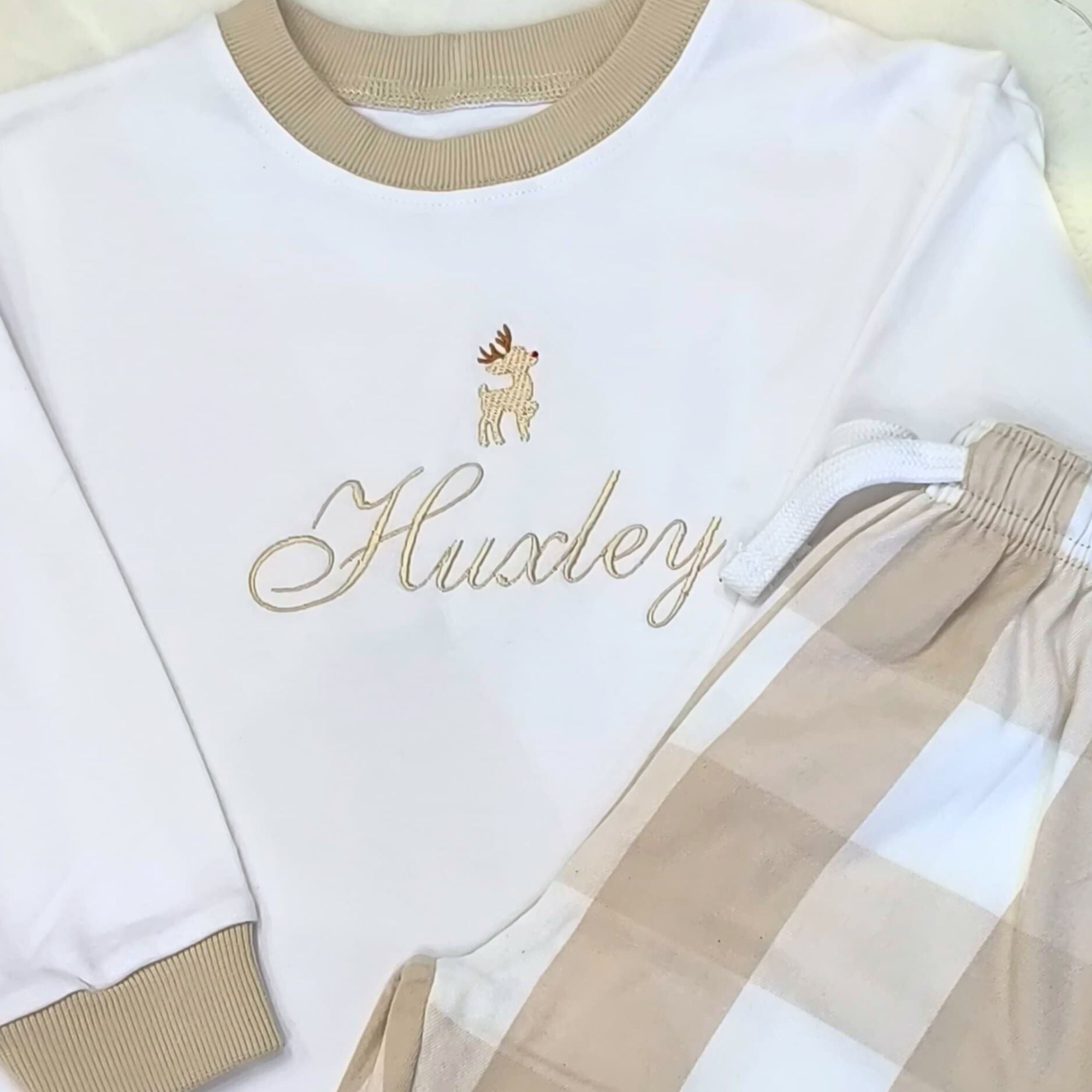 Personalised Kids Christmas Tartan Pyjamas - Rudolph Reindeer Design