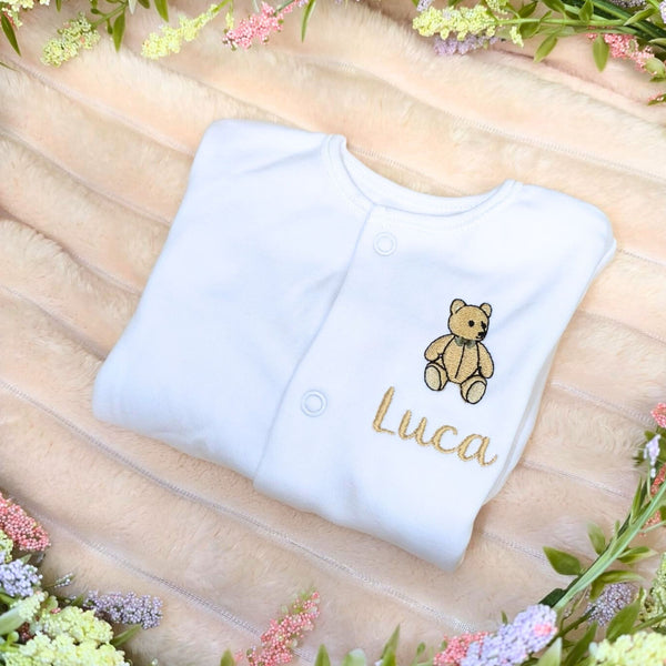 Personalised Teddy Bear Sleepsuit with Baby Name