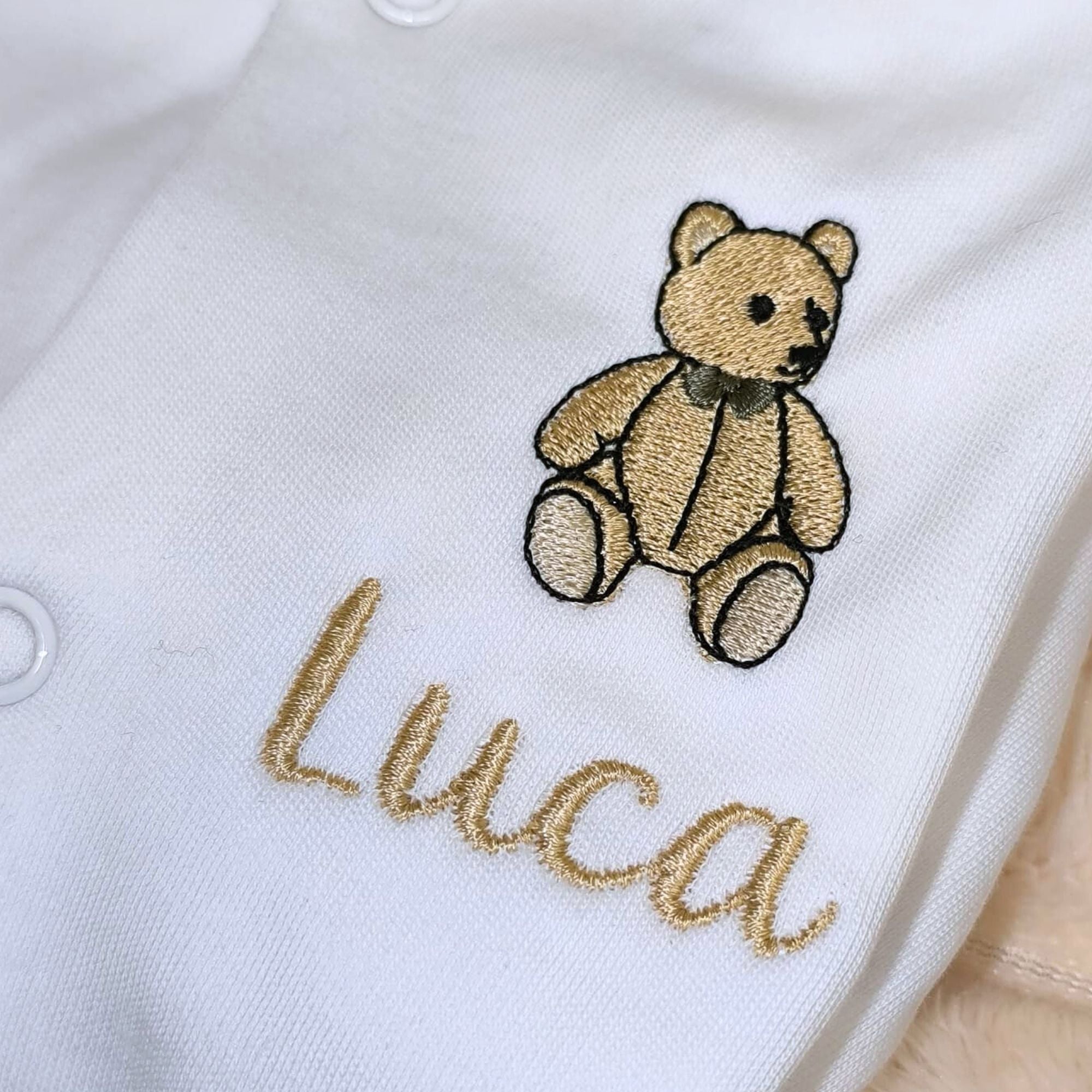 Personalised Teddy Bear Sleepsuit with Baby Name