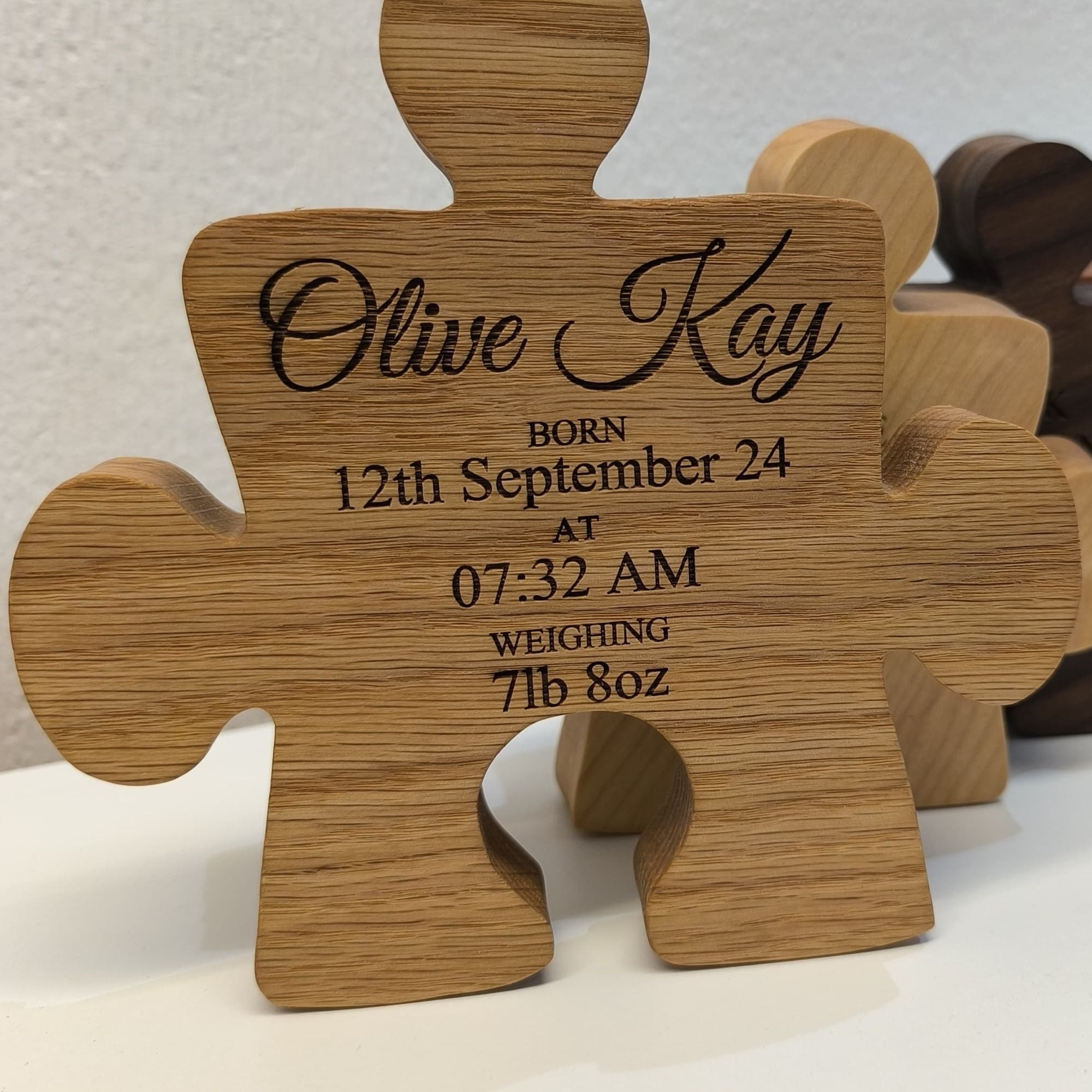 Personalised Solid Wood Jigsaw Puzzle with Baby Birth Details