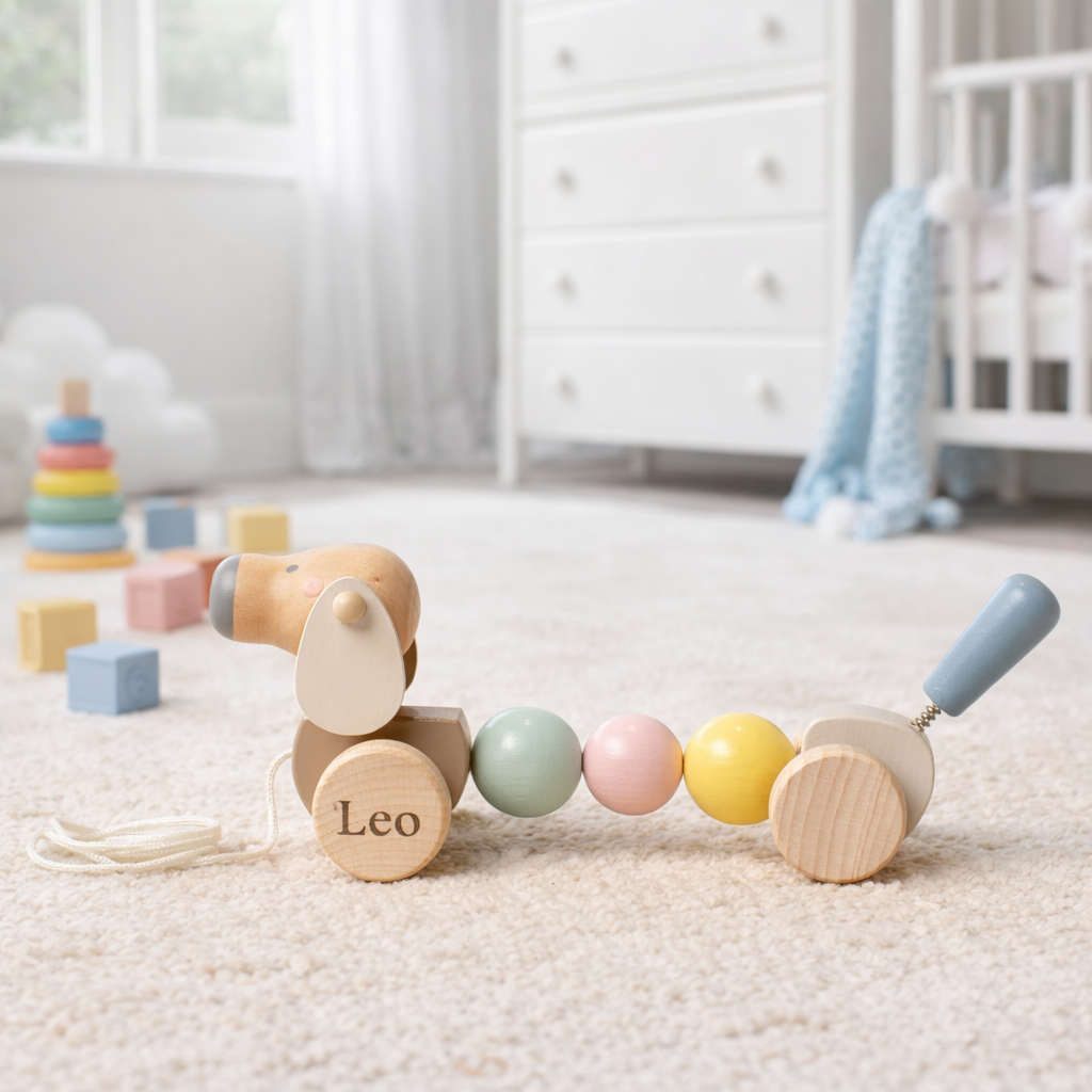 Bambino Wooden Pull Along Dog Toy - Personalised Name