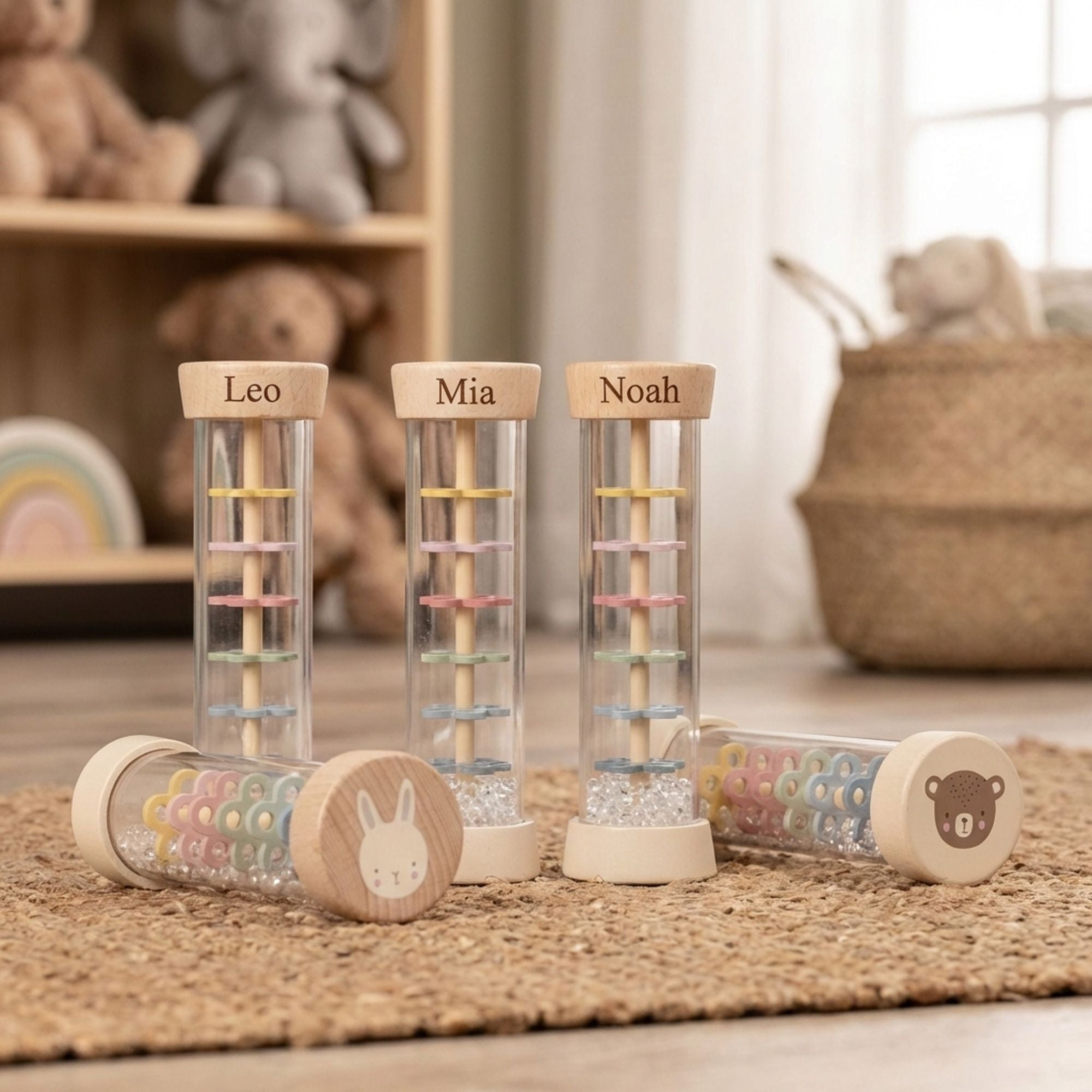 Personalised Wooden Rainmaker Baby Toy