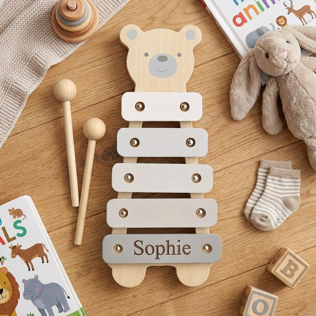 Personalised Wooden Teddy Bear Xylophone for Kids