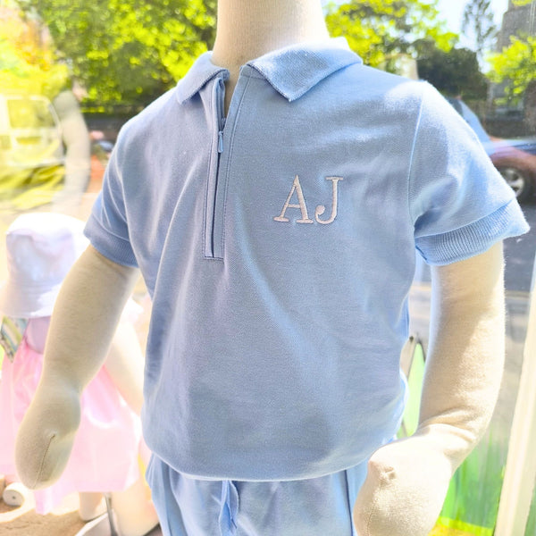 Boys Personalised Zip-Up Polo Shirt and Shorts Set with Embroidered Initials