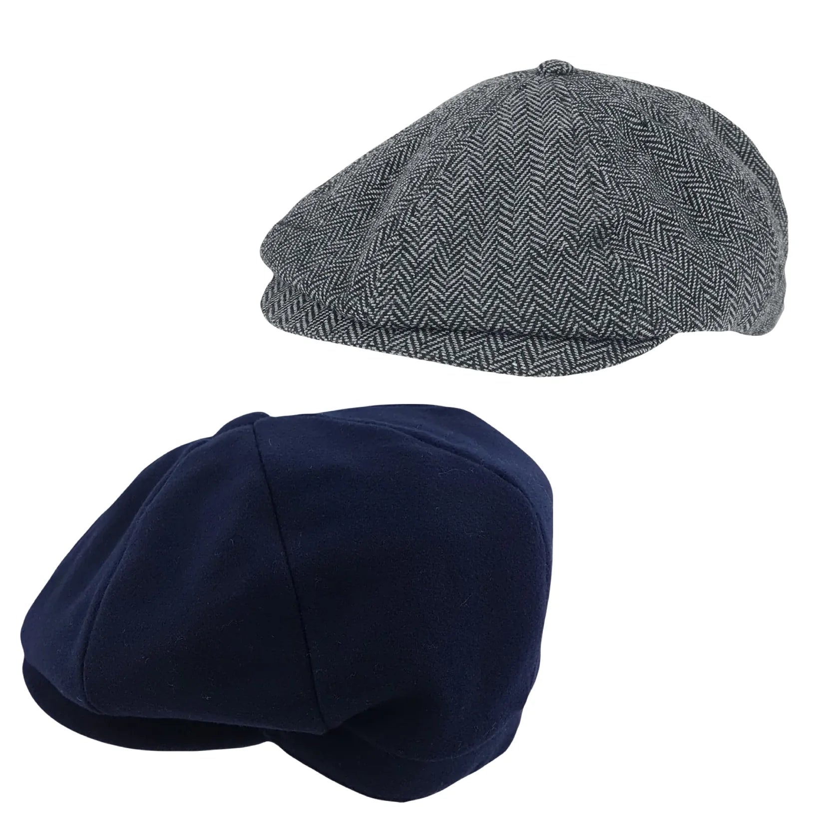Boys Wool Baker Boy Hat - Navy or Grey Herringbone