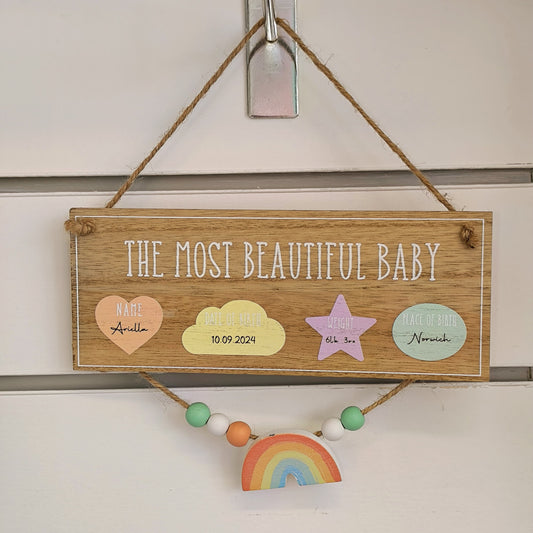 Petit Cheri Beautiful Baby Rainbow Hanging Plaque