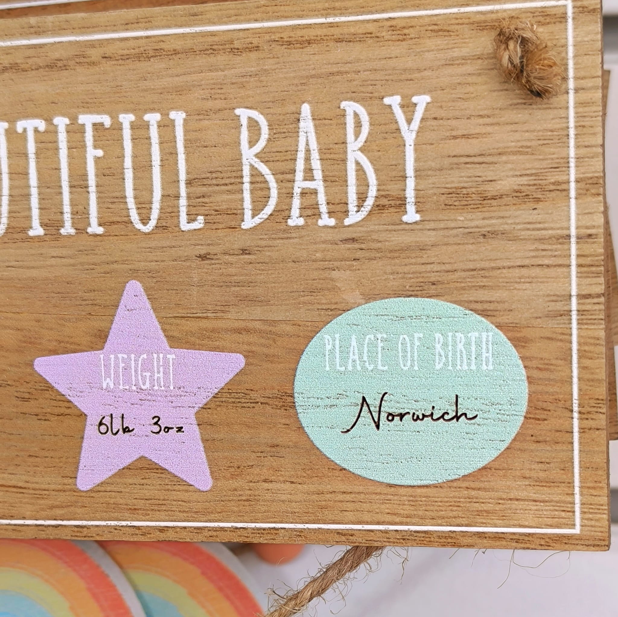 Petit Cheri Beautiful Baby Rainbow Hanging Plaque