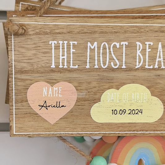 Petit Cheri Beautiful Baby Rainbow Hanging Plaque