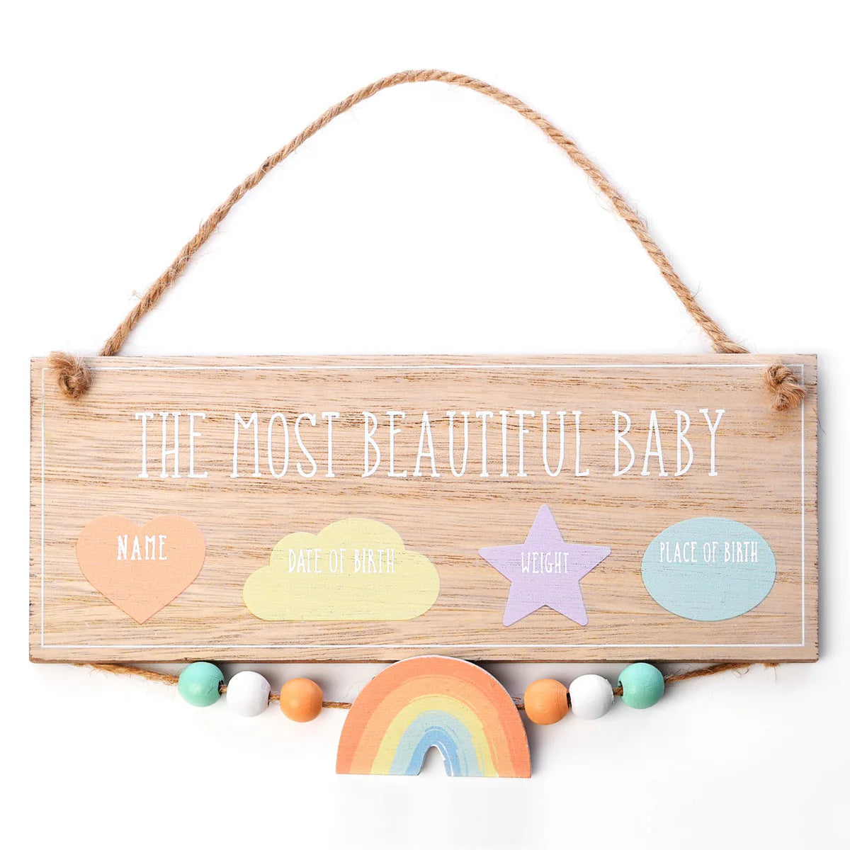 Petit Cheri Beautiful Baby Rainbow Hanging Plaque