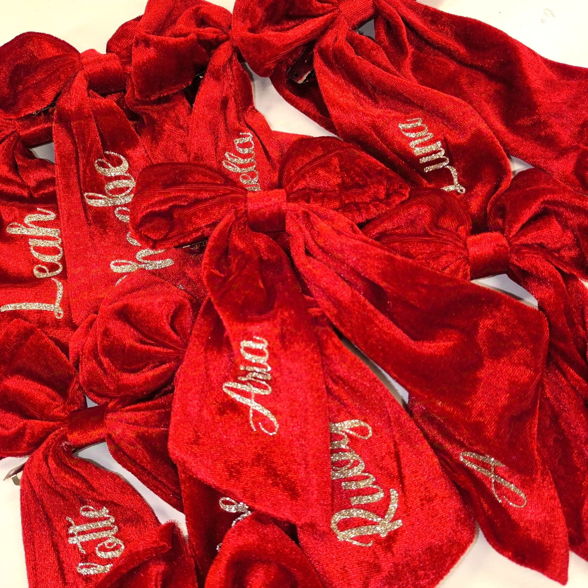 Personalised Red Velvet Christmas Hair Bow