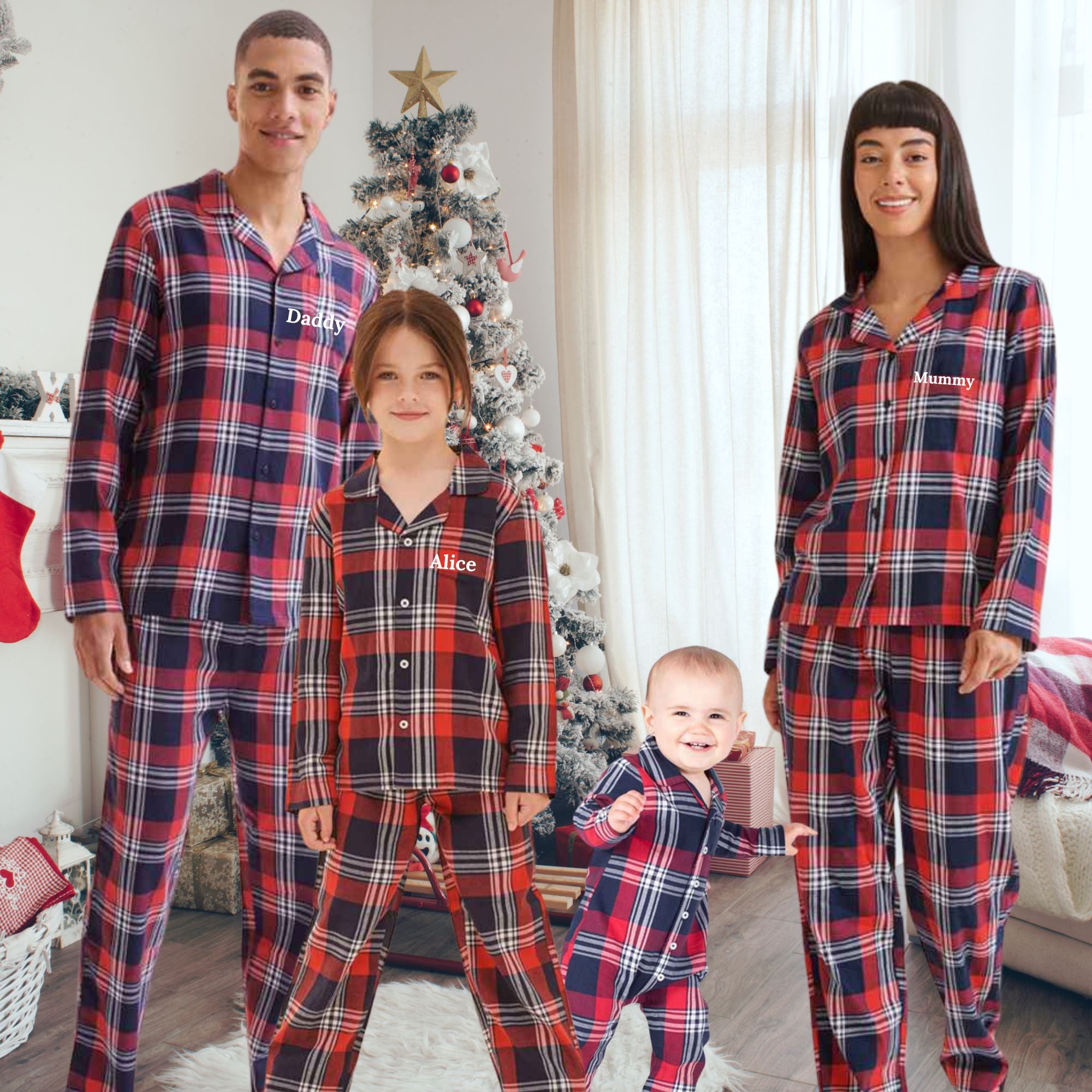 Personalised Matching Family Red Tartan Christmas Pyjamas