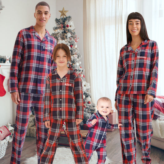 Personalised Matching Family Red Tartan Christmas Pyjamas