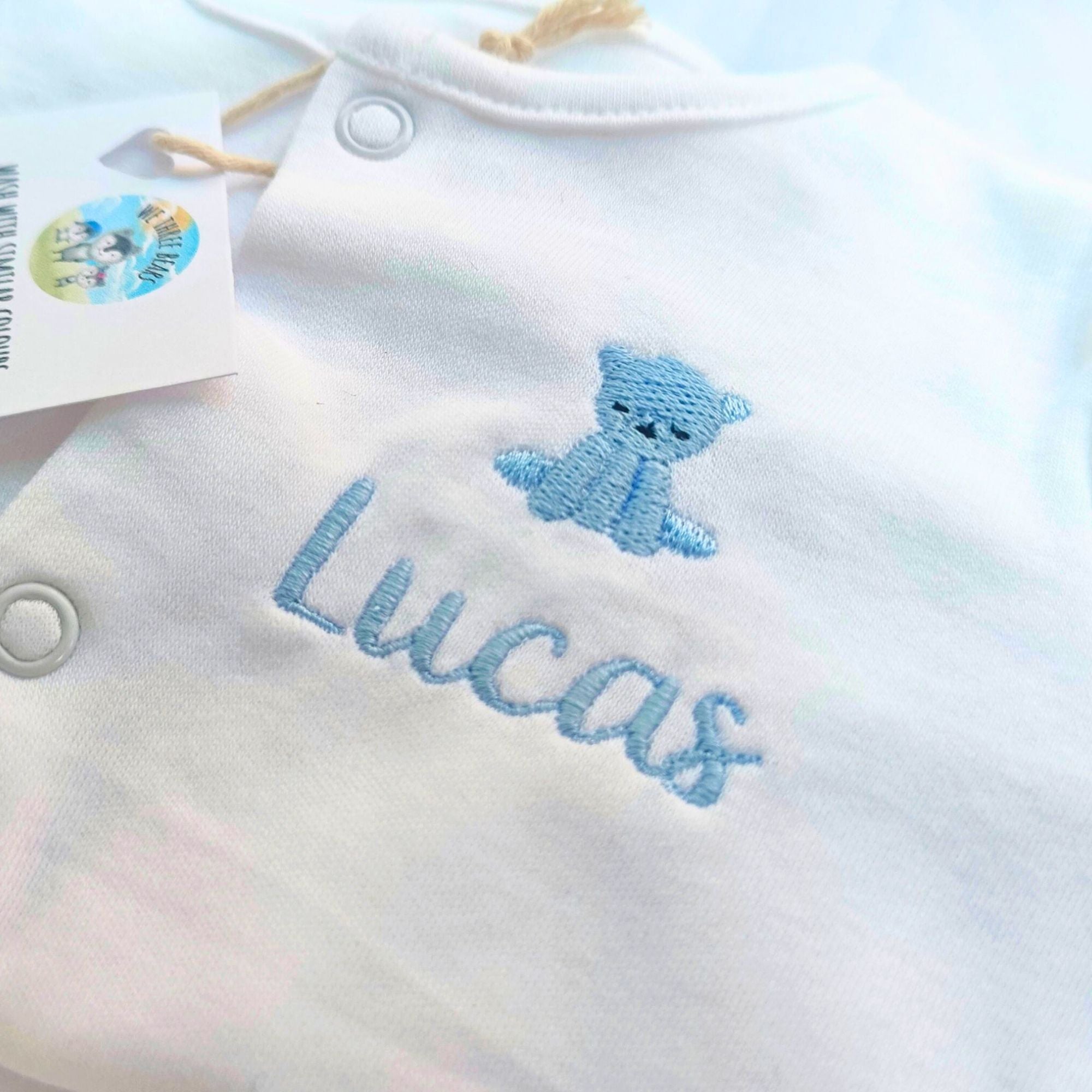 Embroidered Teddy Bear Personalised Sleepsuit