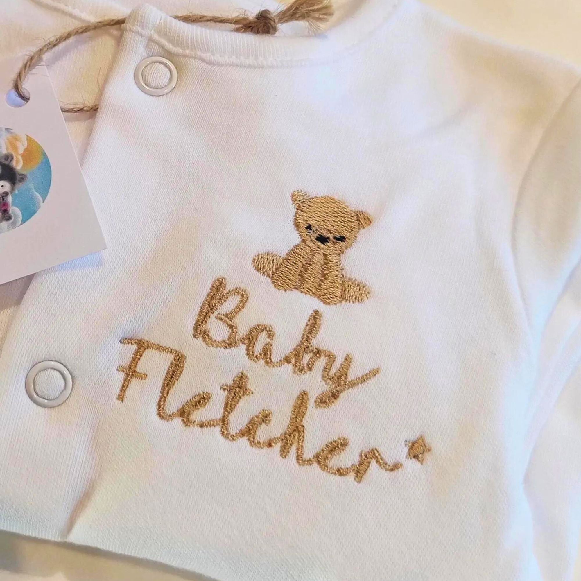 Embroidered Teddy Bear Personalised Sleepsuit