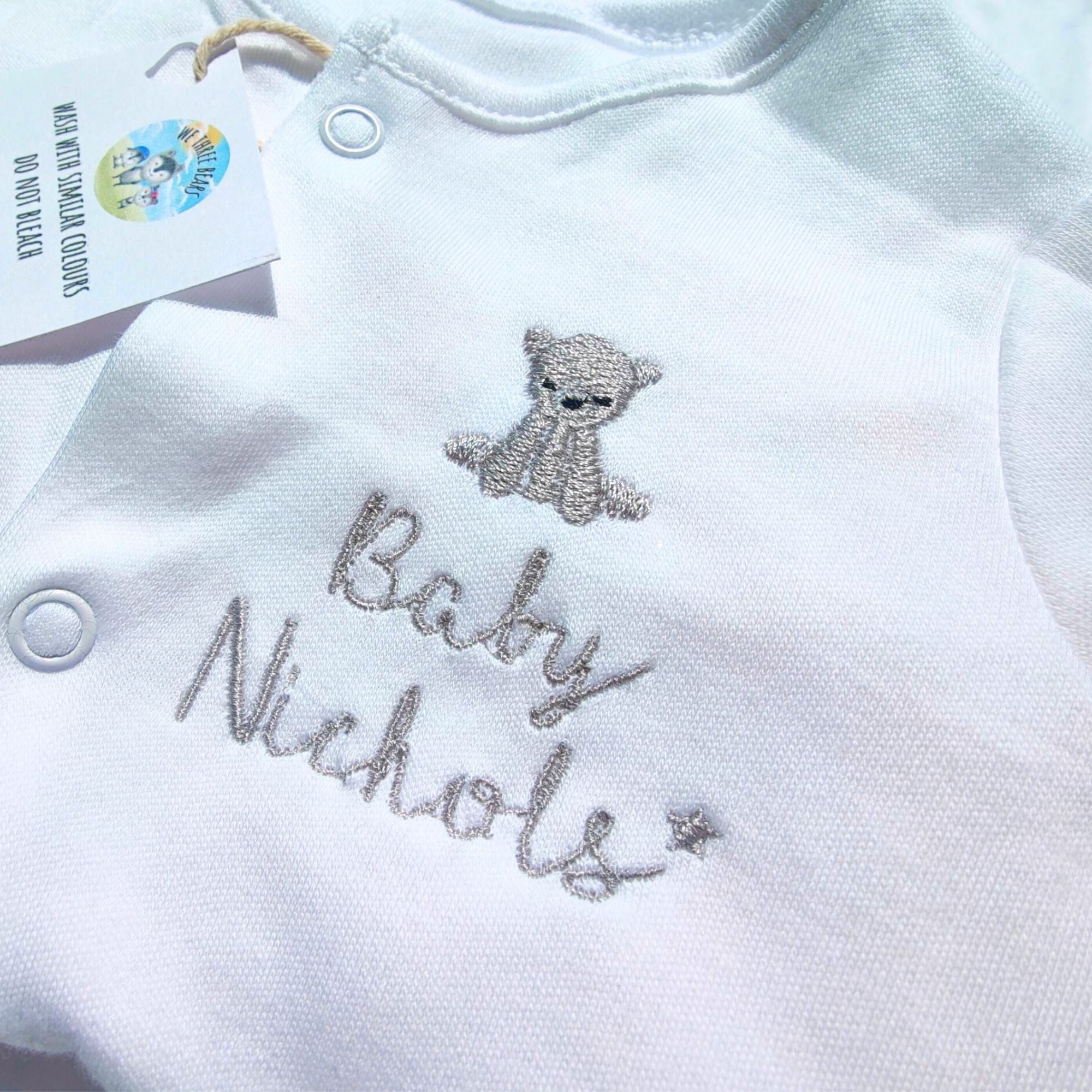 Embroidered Teddy Bear Personalised Sleepsuit