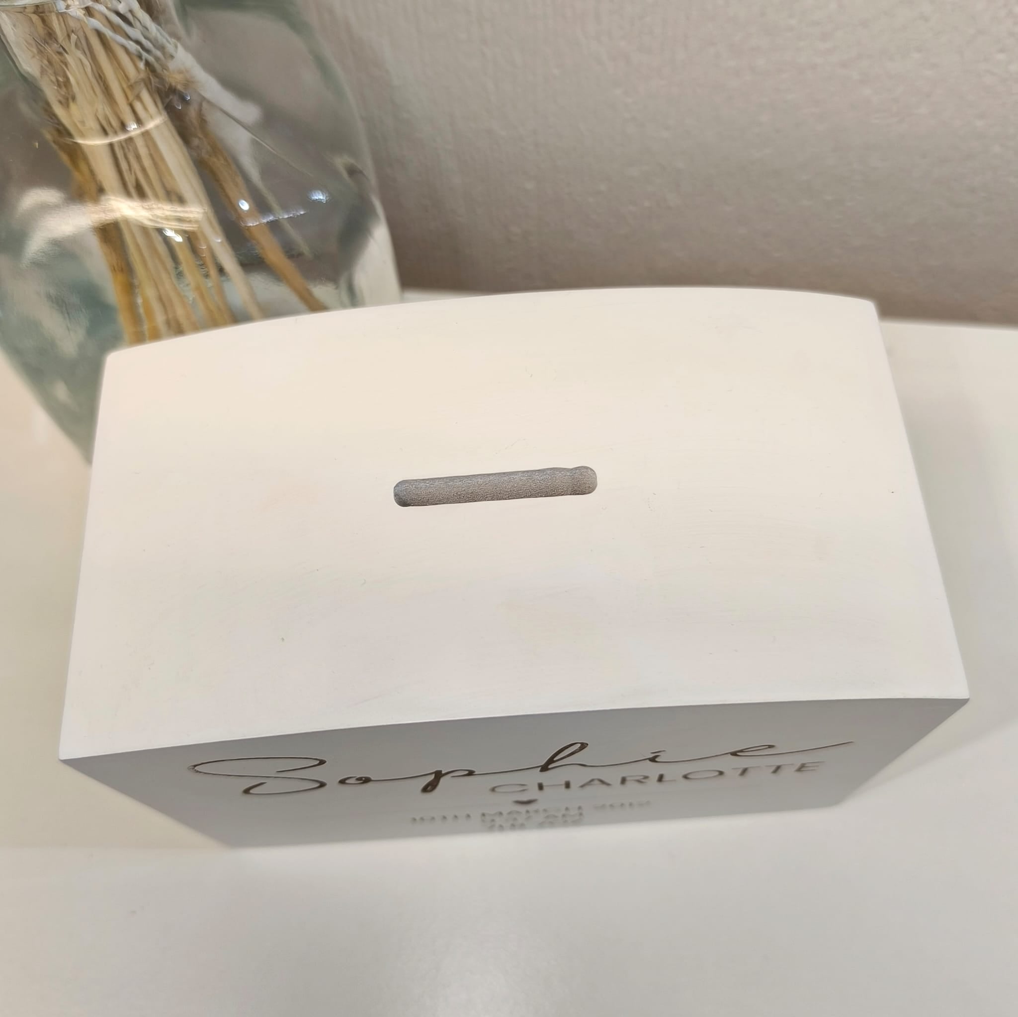 Personalised Wooden Money Box with Engraved Birth Details