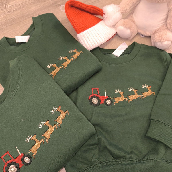 Personalised Boys Tractor & Reindeer Christmas Jumper