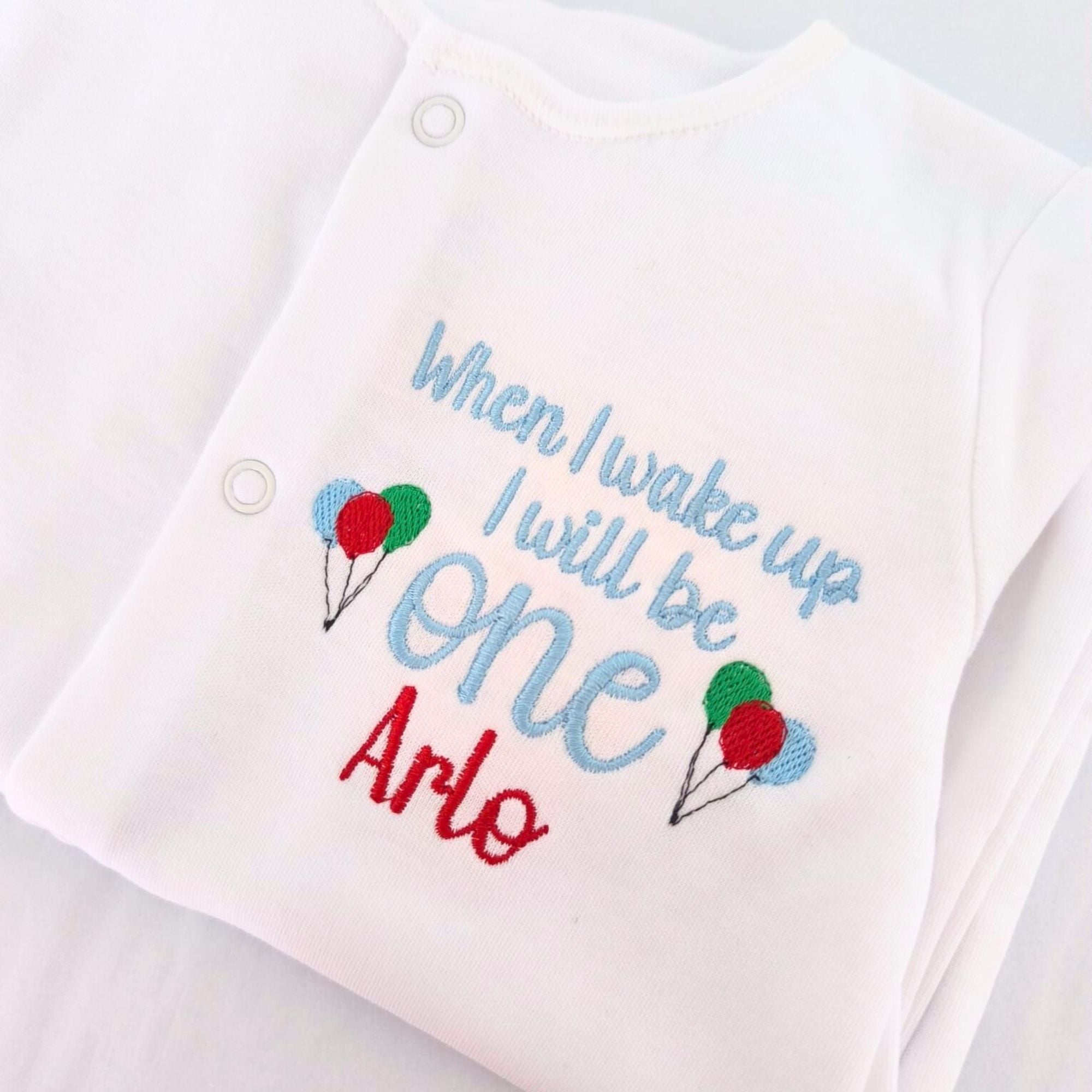 When I Wake Up I Will Be One Birthday Sleepsuit with Balloons