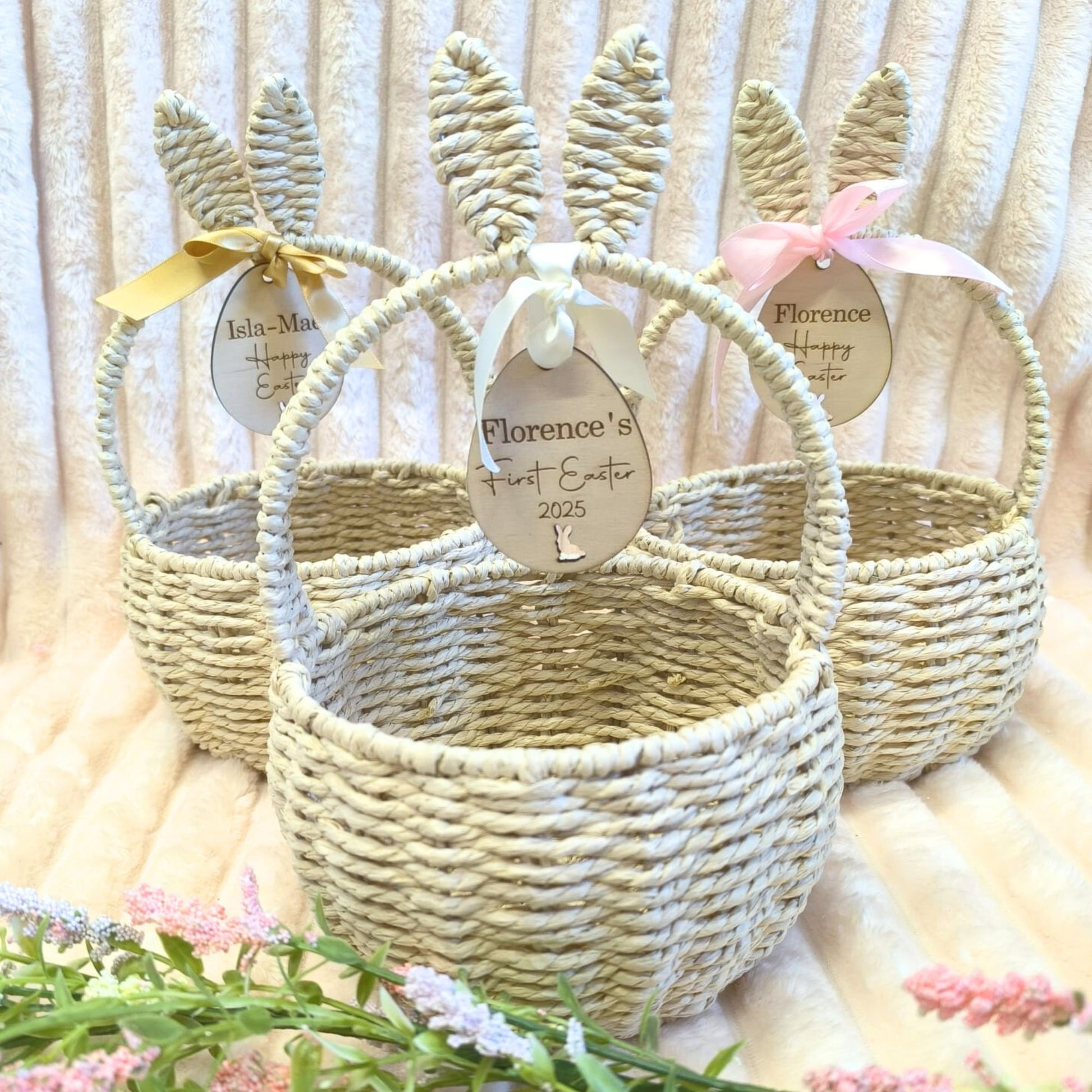 Personalised Wicker Easter Basket with Personalised Wooden Tag