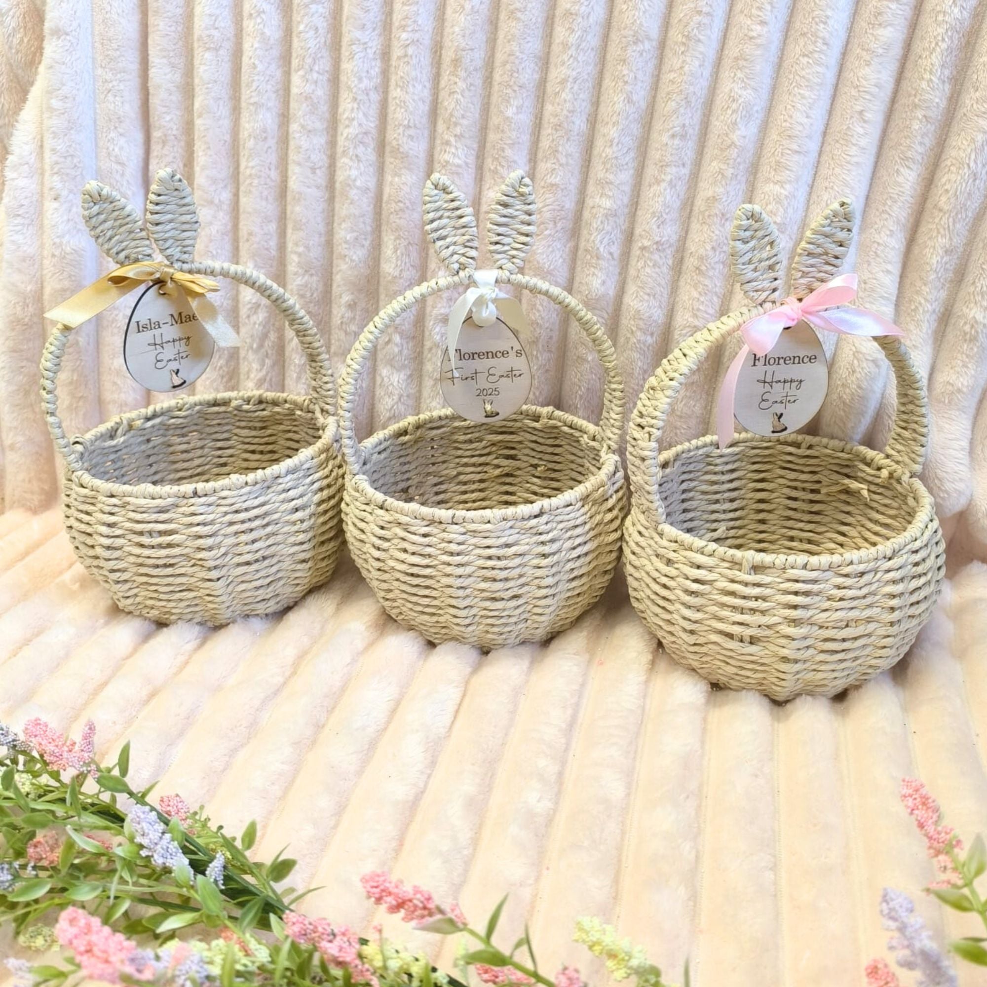 Personalised Wicker Easter Basket with Personalised Wooden Tag