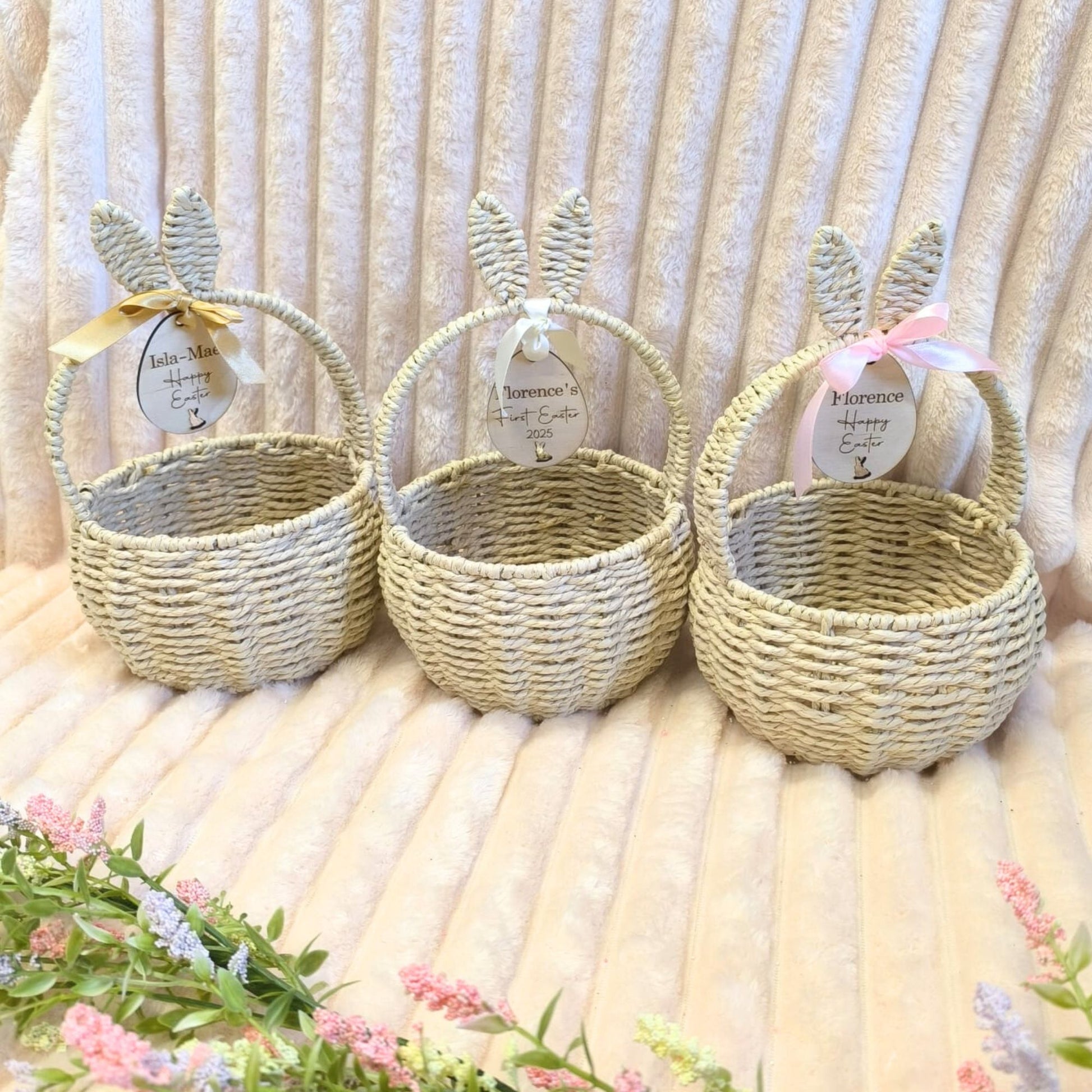 Personalised Wicker Easter Basket with Personalised Wooden Tag