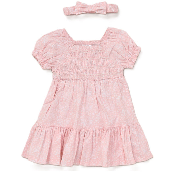 Willow & Whistle Girls Pink Smocked Dress and Headband Set