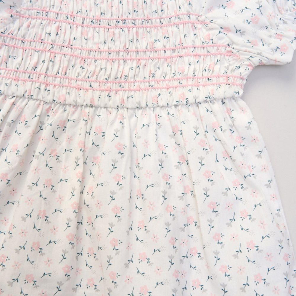 Willow & Whistle Girls Smocked Dress and Headband Set - Pink Flowers