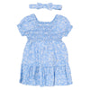 Willow & Whistle Girls Blue Floral Smocked Dress and Headband Set