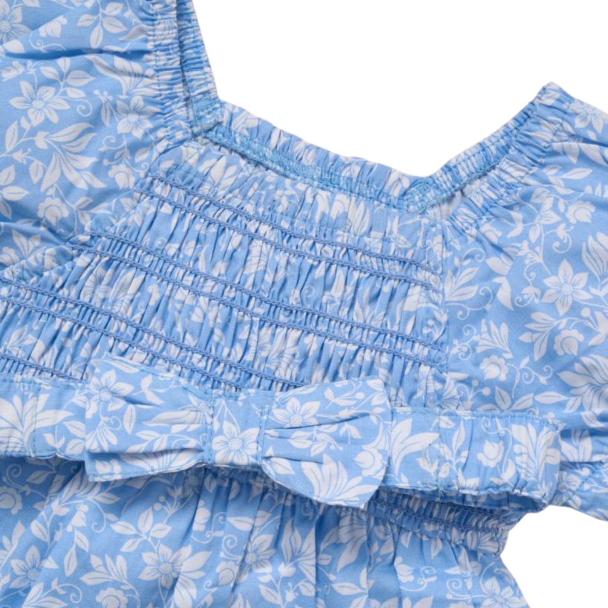 Willow & Whistle Girls Blue Floral Smocked Dress and Headband Set
