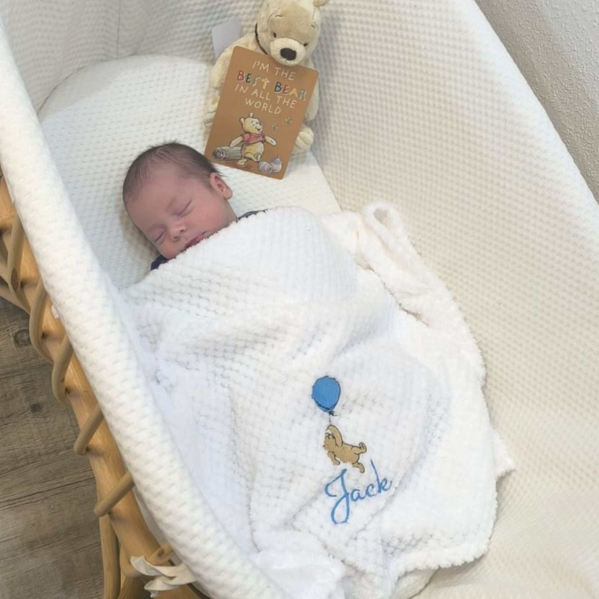 Personalised Winnie the Pooh Blanket with Balloon and Embroidered Name