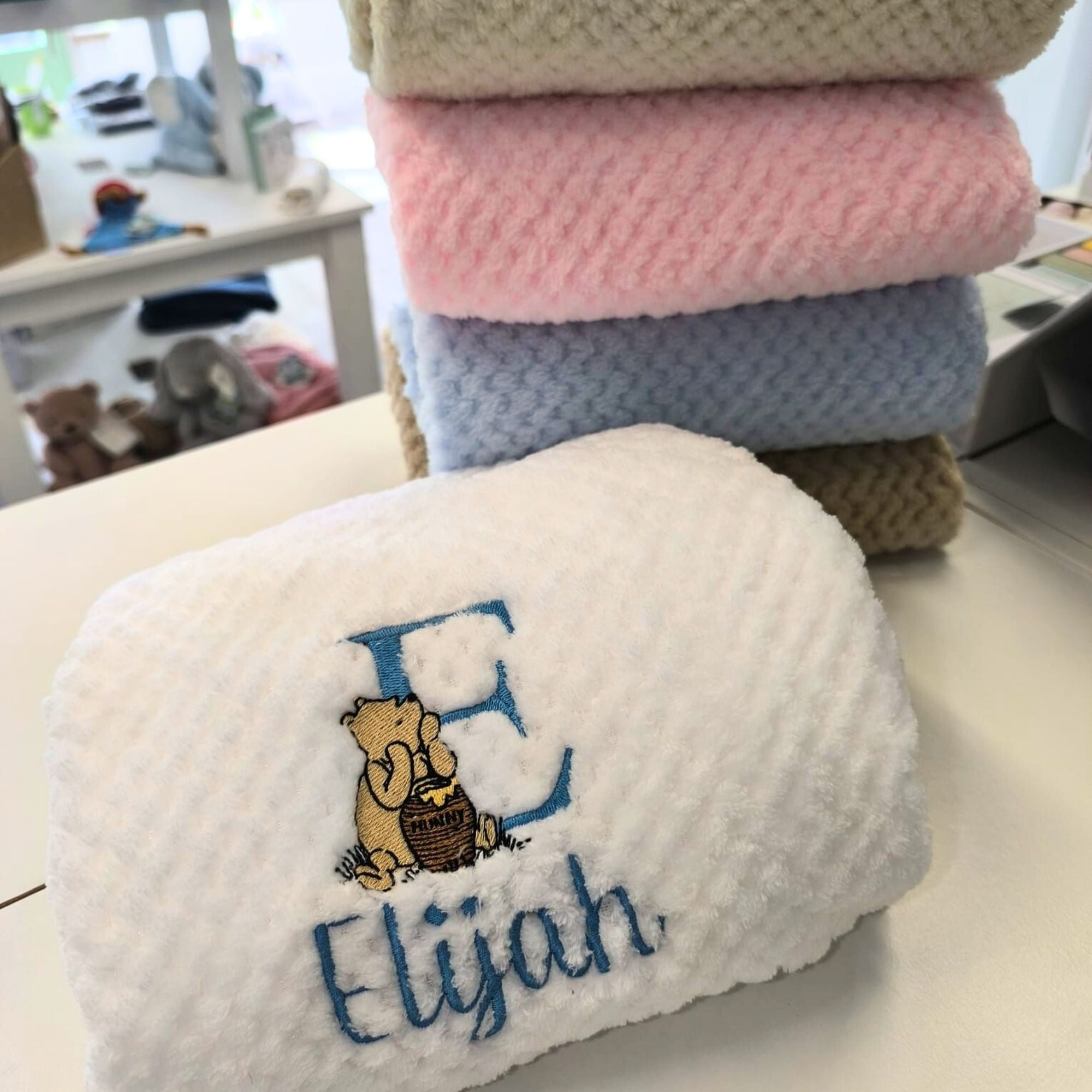 Winnie the Pooh Blanket with Embroidered Name & Initial