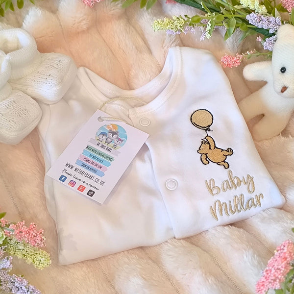 Winnie the Pooh Embroidered Personalised Sleepsuit