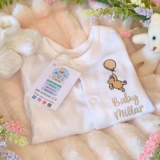 Winnie the Pooh Embroidered Personalised Sleepsuit