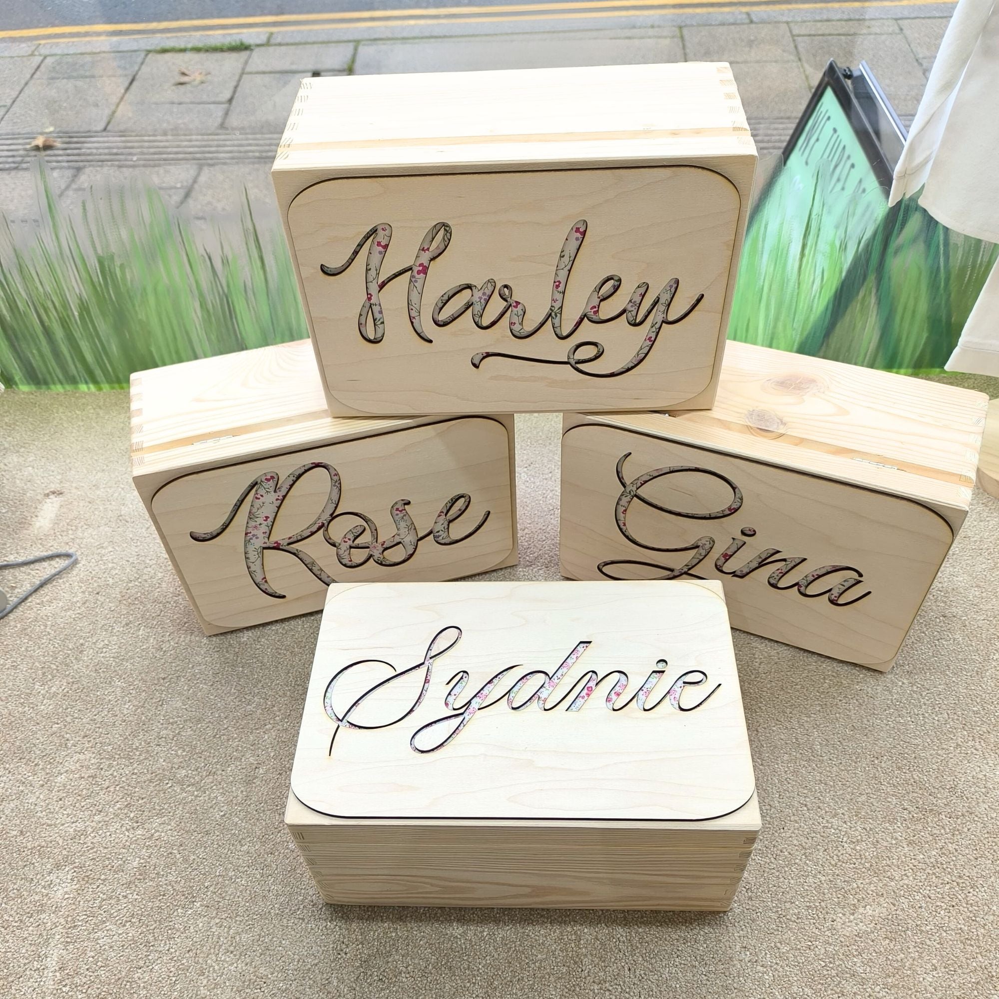 Personalised Wooden Memory Box with Fabric Name