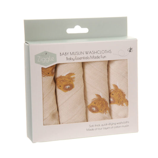 Highland Cow Baby Washcloths by Ziggle (4 Pack)